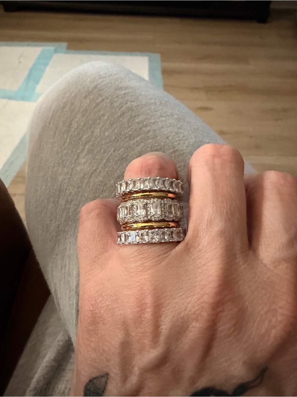 Maxine of Hollywood Two-Tone Crystal Stack Ring